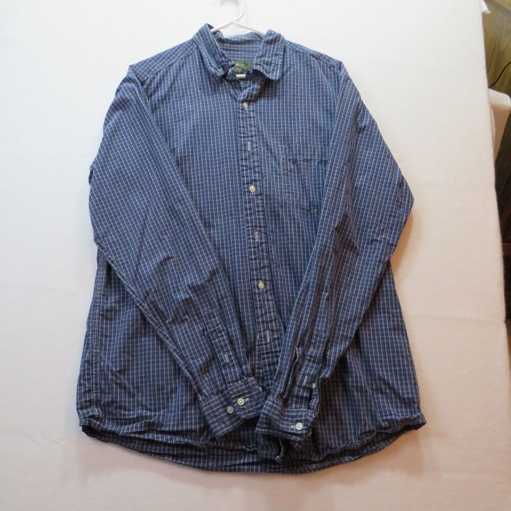 Eddie Bauer Flannel Shirt Men L Blue Fit Plaid Button Front Long Sleeve